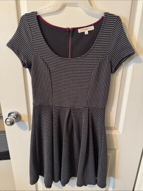 Rewind Black and Gray Striped Fit-and-Flare Mini Dress